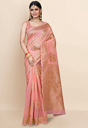 Woven Chanderi Cotton Saree in Pink