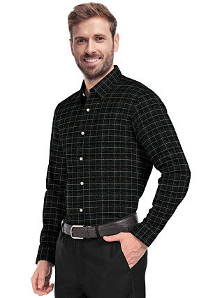 Woven Chanderi Cotton Shirt in Black