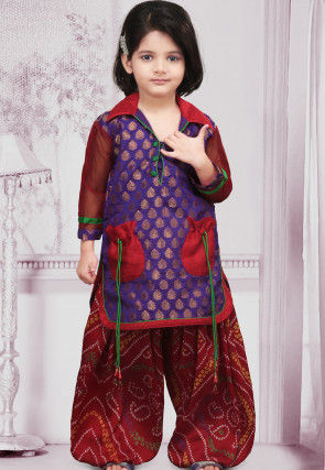Woven Chanderi Punjabi Suit in Purple
