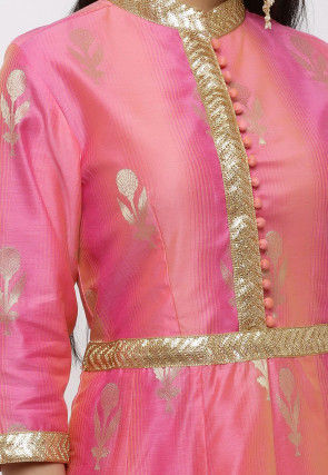 Woven Chanderi Silk Anarkali Kurta Set in Shaded Pink