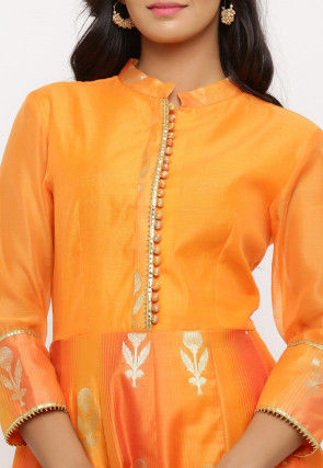 Woven Chanderi Silk Anarkali Suit in Shaded Orange
