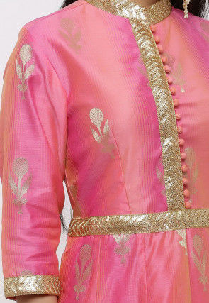 Woven Chanderi Silk Anarkali Suit in Shaded Pink