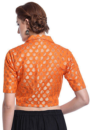 Woven Chanderi Silk Blouse in Orange