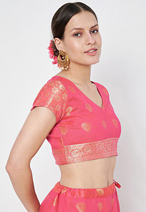 Woven Chanderi Silk Blouse in Pink