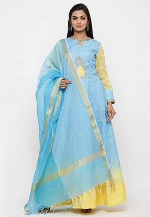Woven Chanderi Silk Dupatta in Blue
