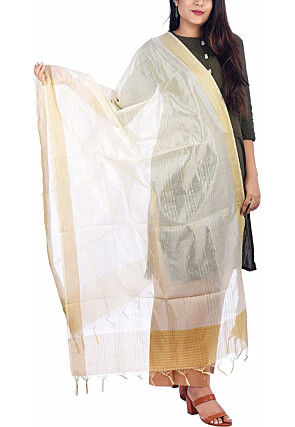 Woven Chanderi Silk Dupatta in Off White