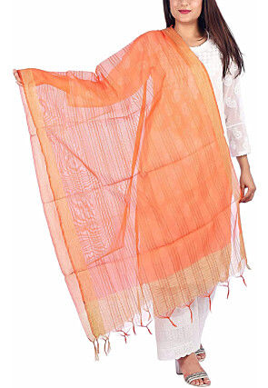 Woven Chanderi Silk Dupatta in Orange