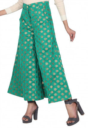 Woven Chanderi Silk Flared Palazzo in Green