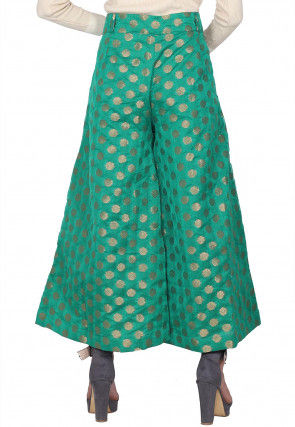 Woven Chanderi Silk Flared Palazzo in Green