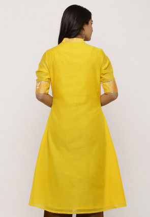 Woven Chanderi Silk Front Open A Line Kurta in Shaded Yellow