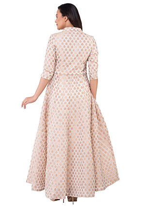 Woven Chanderi Silk Jacquard Abaya Style Suit in Off White