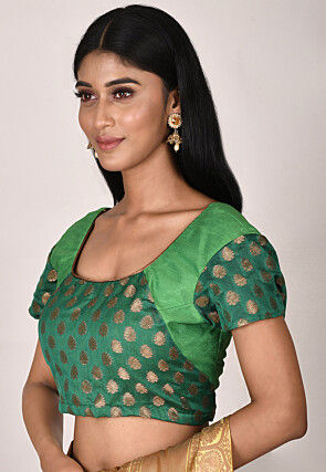 Woven Chanderi Silk Jacquard Blouse in Green