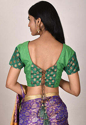 Woven Chanderi Silk Jacquard Blouse in Green