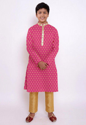 Woven Chanderi Silk Jacquard Kurta in Pink