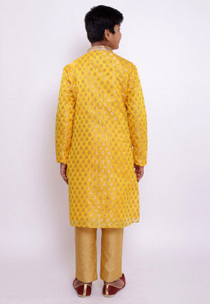 Woven Chanderi Silk Jacquard Kurta Set in Yellow