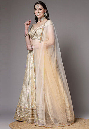 Brocade Silk Lehenga in Beige