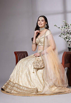 Brocade Silk Lehenga in Beige