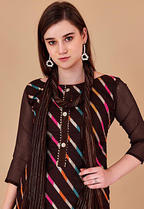 Woven Chanderi Silk Jacquard Pakistani Suit in Brown