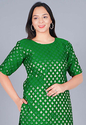 Woven Chanderi Silk Jacquard Pakistani Suit in Dark Green