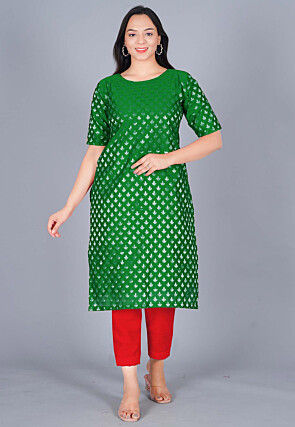 Woven Chanderi Silk Jacquard Pakistani Suit in Dark Green