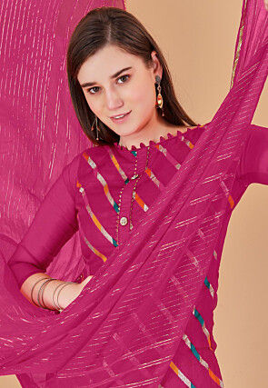 Woven Chanderi Silk Jacquard Pakistani Suit in Fuchsia