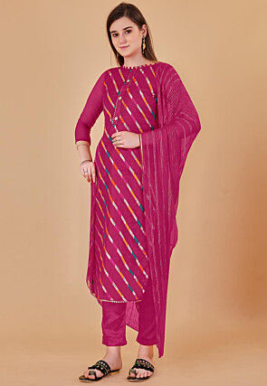 Woven Chanderi Silk Jacquard Pakistani Suit in Fuchsia