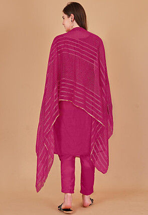 Woven Chanderi Silk Jacquard Pakistani Suit in Fuchsia