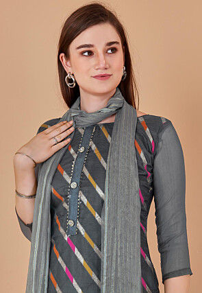 Woven Chanderi Silk Jacquard Pakistani Suit in Grey