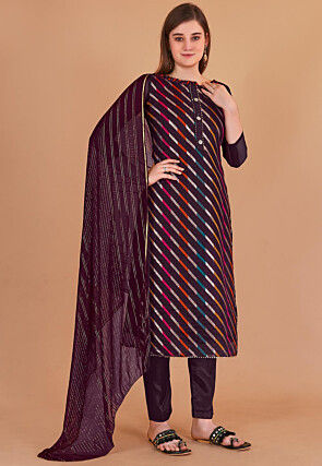 Woven Chanderi Silk Jacquard Pakistani Suit in Magenta