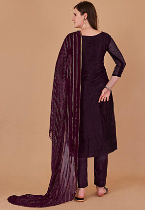 Woven Chanderi Silk Jacquard Pakistani Suit in Magenta