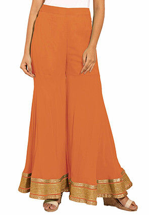 Woven Chanderi Silk Jacquard Pakistani Suit in Orange