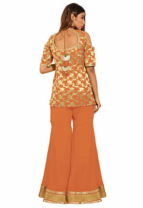 Woven Chanderi Silk Jacquard Pakistani Suit in Orange