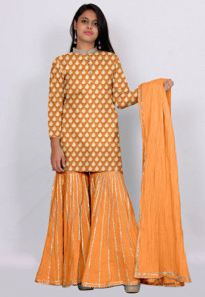 Woven Chanderi Silk Jacquard Pakistani Suit in Orange