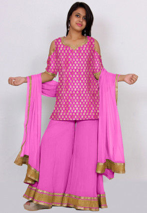 Woven Chanderi Silk Jacquard Pakistani Suit in Pink