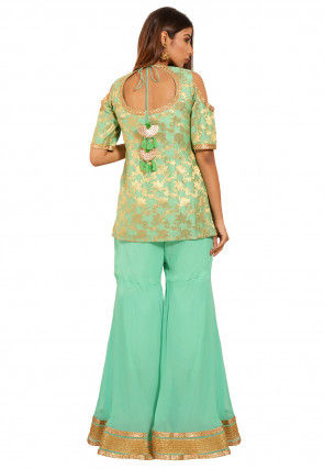 Woven Chanderi Silk Jacquard Pakistani Suit in Sea Green