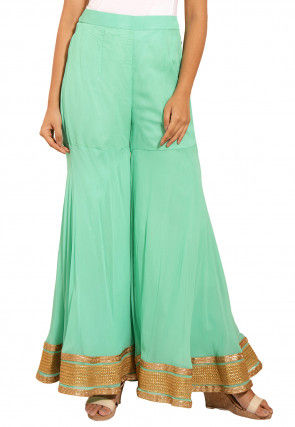 Woven Chanderi Silk Jacquard Pakistani Suit in Sea Green