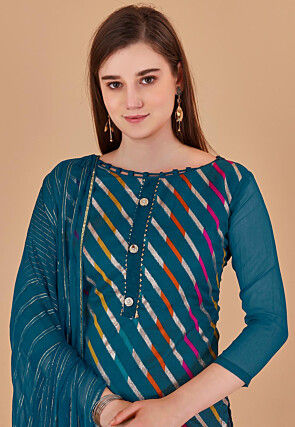 Woven Chanderi Silk Jacquard Pakistani Suit in Teal Blue