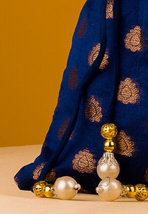 Woven Chanderi Silk Jacquard Potli Bag in Royal Blue
