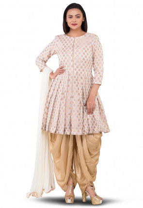 Woven Chanderi Silk Jacquard Punjabi Suit in Off White