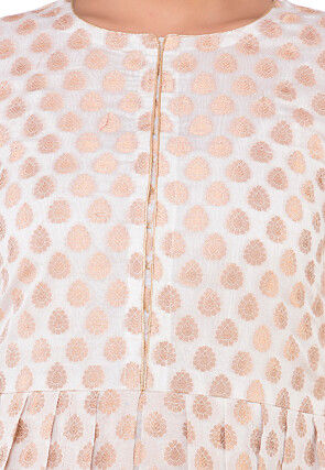 Woven Chanderi Silk Jacquard Punjabi Suit in Off White