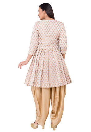 Woven Chanderi Silk Jacquard Punjabi Suit in Off White