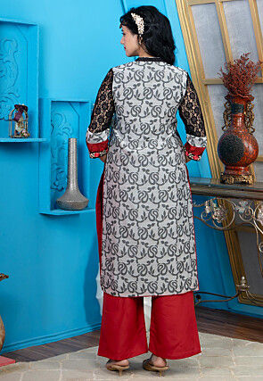 Woven Chanderi Silk Jacquard Straight Kurta Set in Maroon
