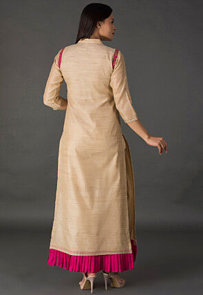 Woven Chanderi Silk Jacquard Straight Suit in Beige