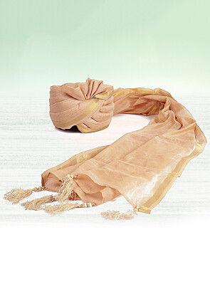 Woven Chanderi Silk Kids Turban in Light Beige