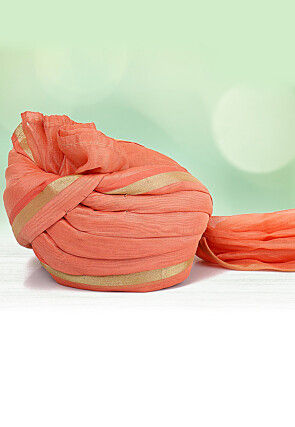 Woven Chanderi Silk Kids Turban in Peach