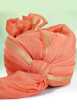 Woven Chanderi Silk Kids Turban in Peach