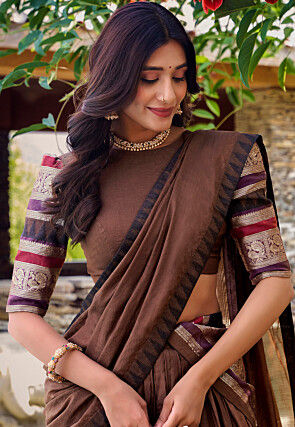 Woven Chanderi Silk Lehenga in Brown