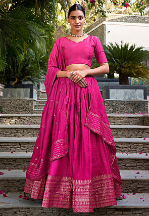 Woven Chanderi Silk Lehenga in Fuchsia