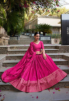Woven Chanderi Silk Lehenga in Fuchsia