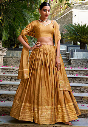 Woven Chanderi Silk Lehenga in Mustard
